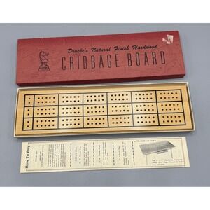 Vintage Drueke's Natural Finish Hardwood Cribbage Board No 28 with Box and Pegs